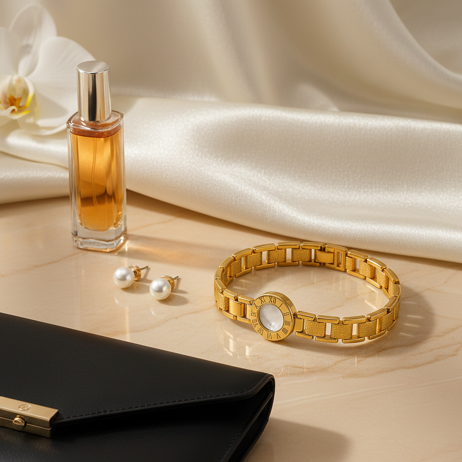 YouMe Aurelia Roman Dial Bracelet – 18K Gold-Plated Titanium