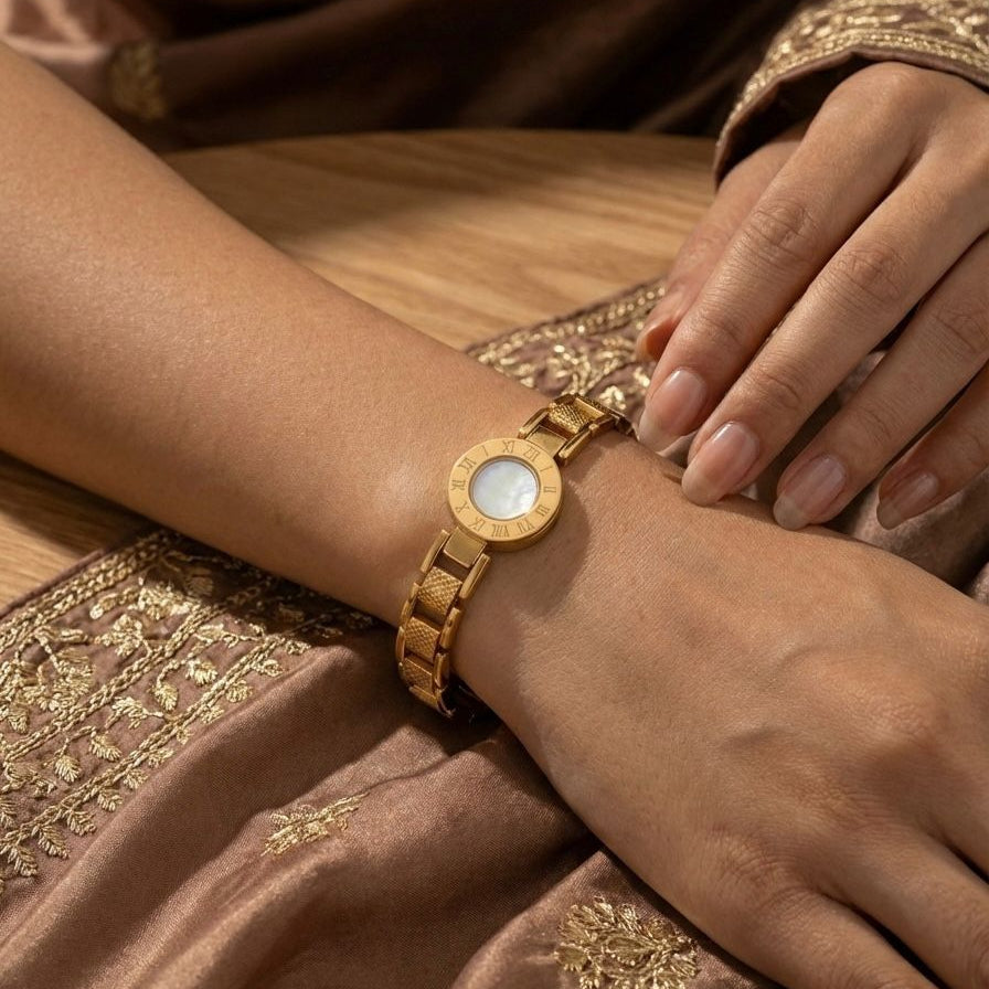 YouMe Aurelia Roman Dial Bracelet – 18K Gold-Plated Titanium